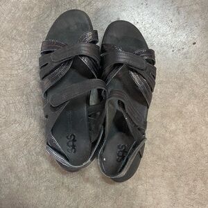 SAS Pier Womens Slingback Sandals Sz 9 N Black Sand Open Toe Adjustable Strap